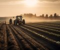 Farm worker driving tractor prepares for harvest generated by artificial intelligence